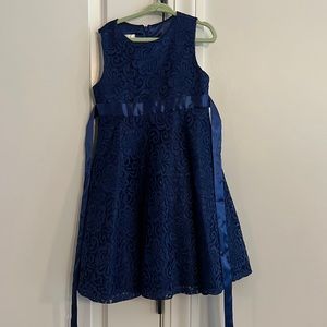 Navy Blue Dress with Glittery Lace Overlay